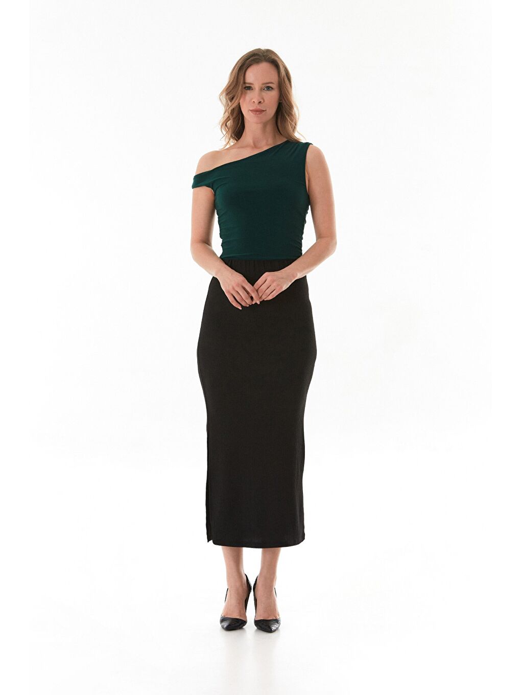 Siyah Beli Lastikli Yırtmaçlı Bürümcük Kumaş Etek