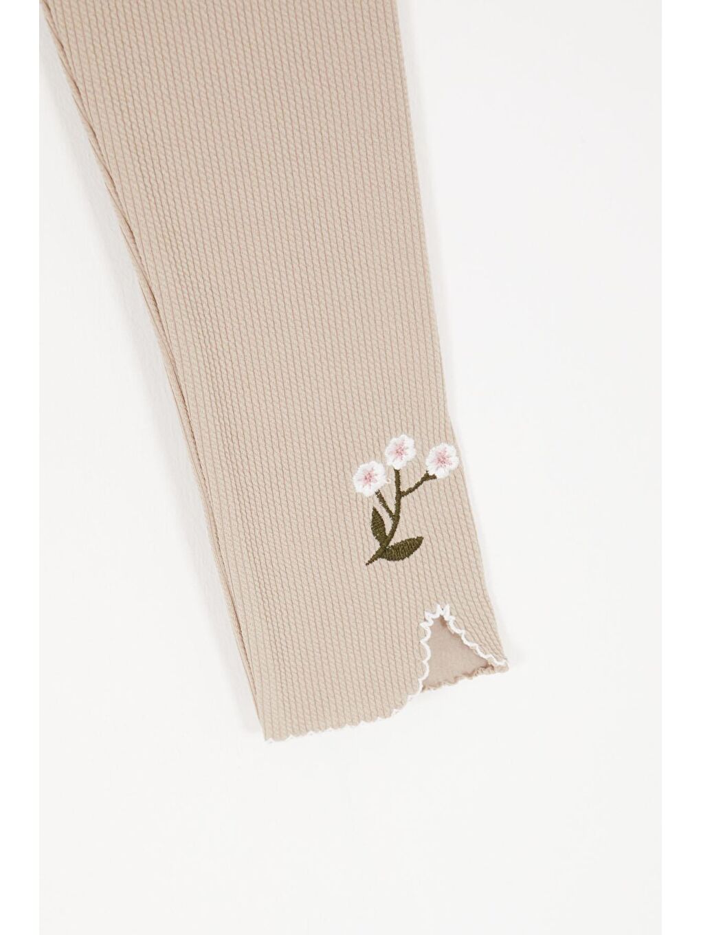 Ekru Krem Çiçek Nakışlı Fitilli Kız Çocuk Tayt 16992-1