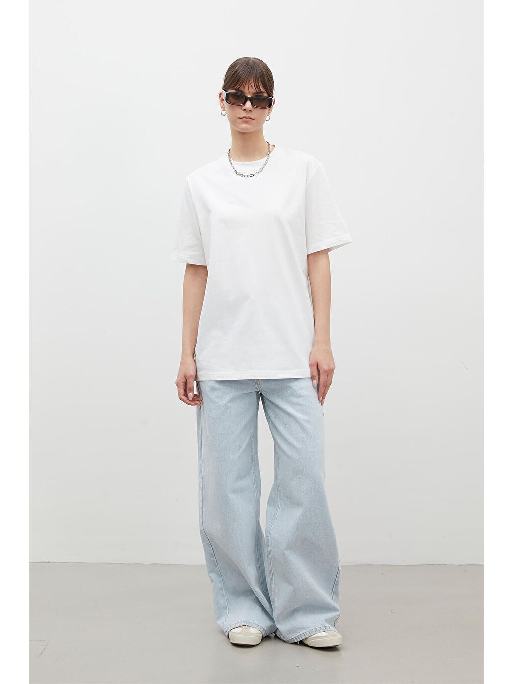 Kısa Kollu Fit Pamuklu Tişört Ekru-2