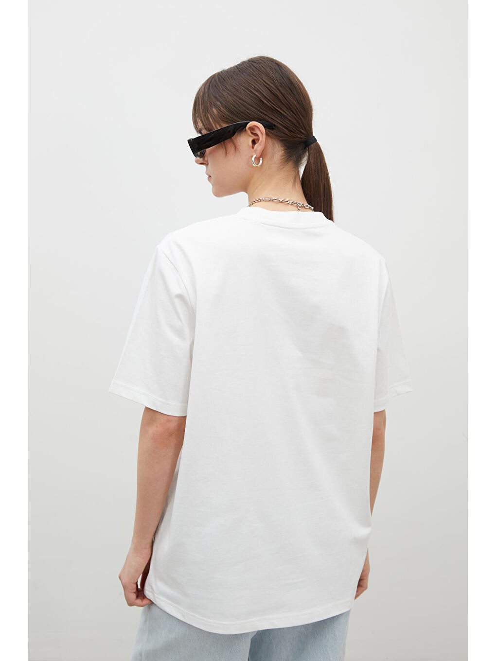 Kısa Kollu Fit Pamuklu Tişört Ekru-3