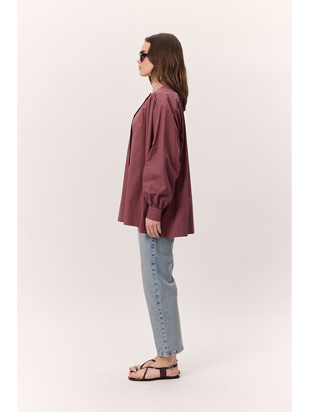 Pembe Büzgü Detaylı Geniş Gömlek Gülkurusu-4