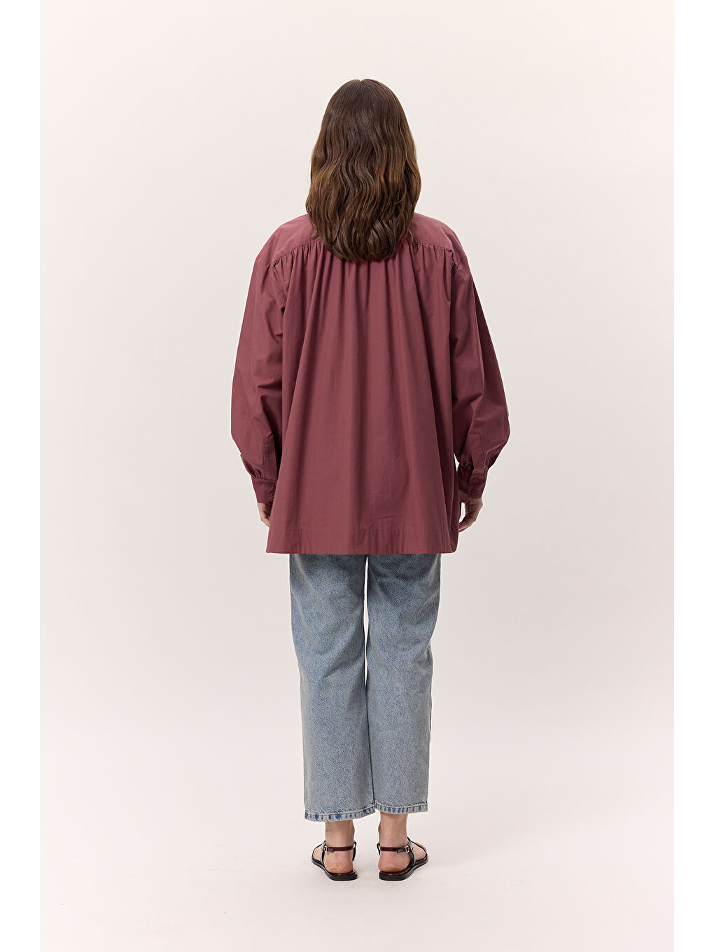 Pembe Büzgü Detaylı Geniş Gömlek Gülkurusu-5