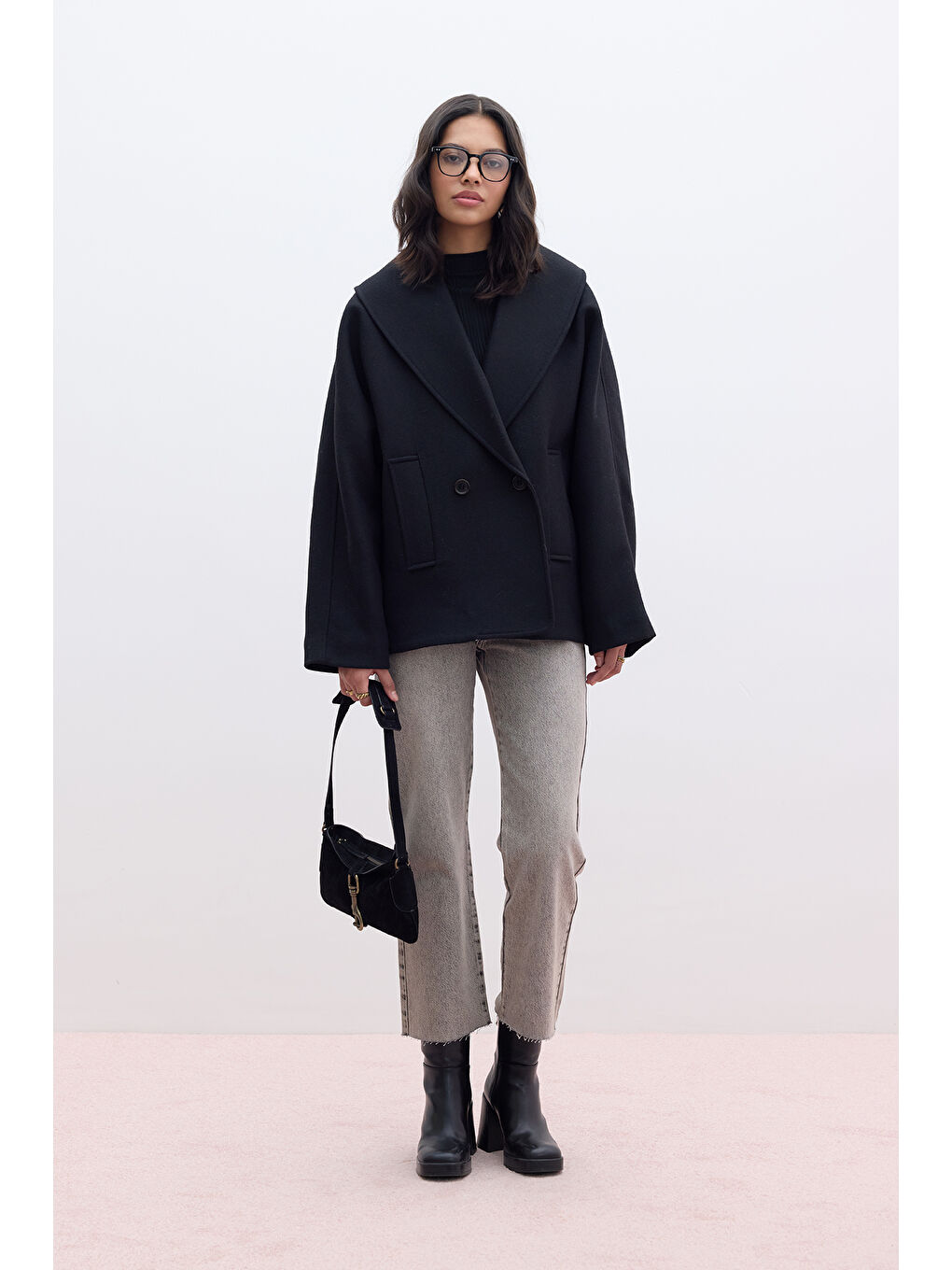 İtalyan Kaşe Kruvaze Kaban Siyah-1