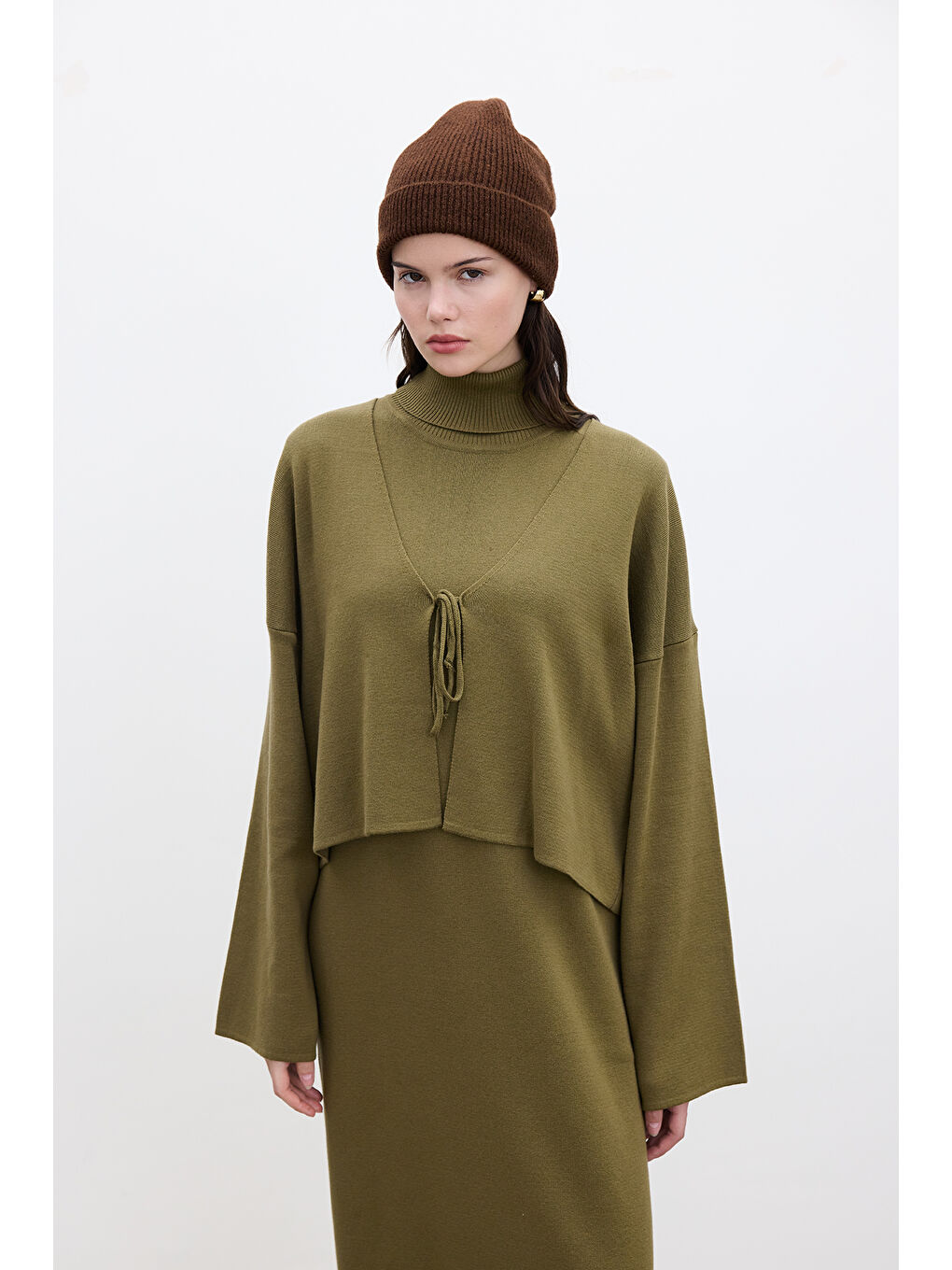 Bağcıklı Triko Hırka Yeşil