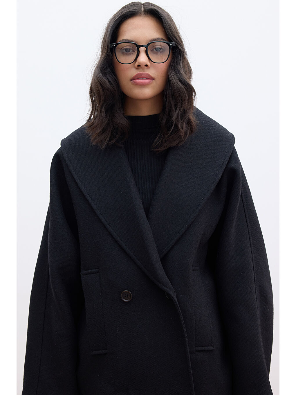 İtalyan Kaşe Kruvaze Kaban Siyah-2