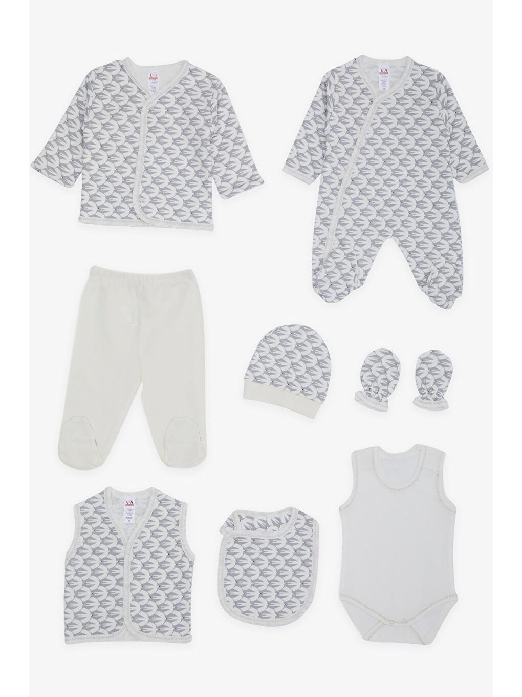Erkek Bebek Hastane Çıkışı 8 li Kırlangıç Desenli Gri (0-3 Ay)