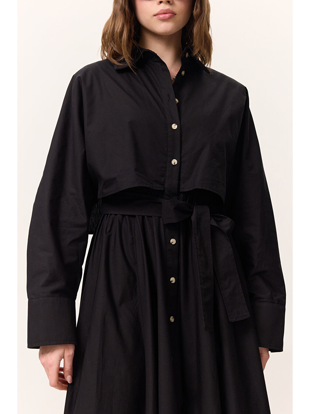 Trenç Tarz Gömlek Elbise Siyah-5