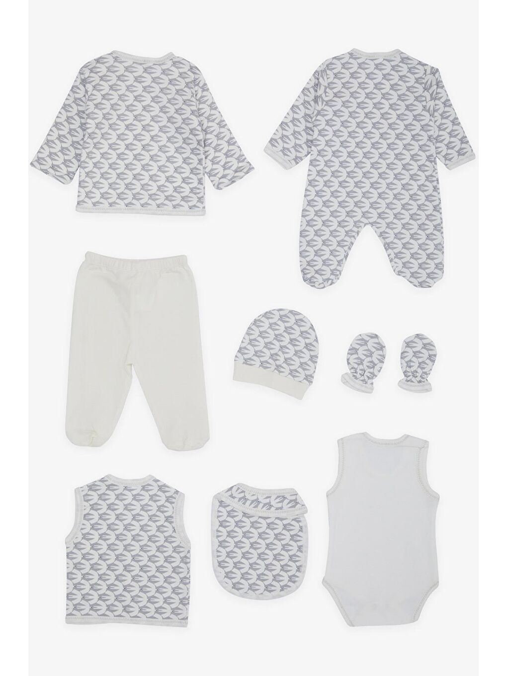 Erkek Bebek Hastane Çıkışı 8 li Kırlangıç Desenli Gri (0-3 Ay)-1