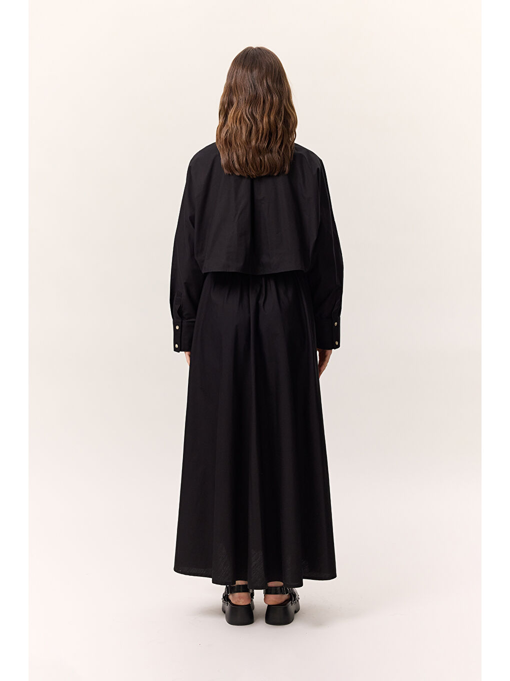 Trenç Tarz Gömlek Elbise Siyah-6