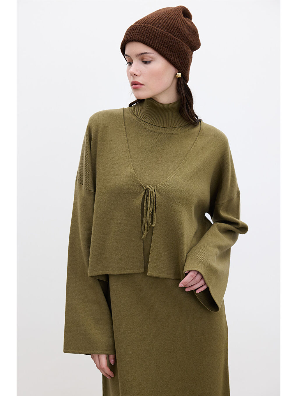 Bağcıklı Triko Hırka Yeşil-2