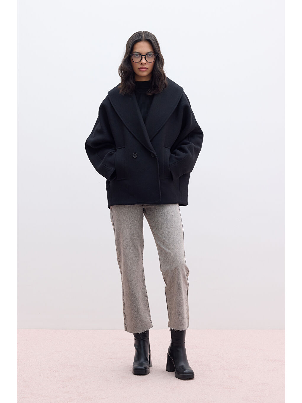 İtalyan Kaşe Kruvaze Kaban Siyah-4