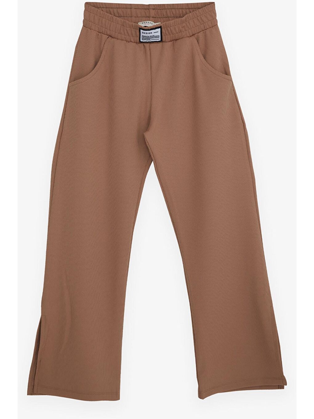 Kız Çocuk Pantolon Paçası Yırtmaçlı Açık Kahverengi (8-12 Yaş)