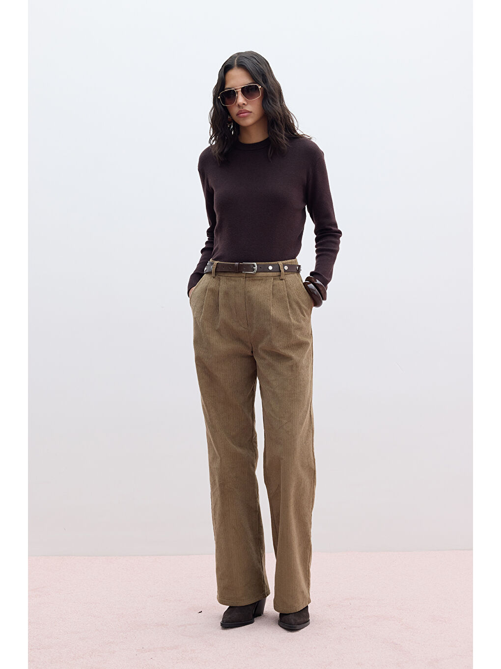 Kahverengi Fitilli Kadife Straıght Fit Pantolon Camel-2