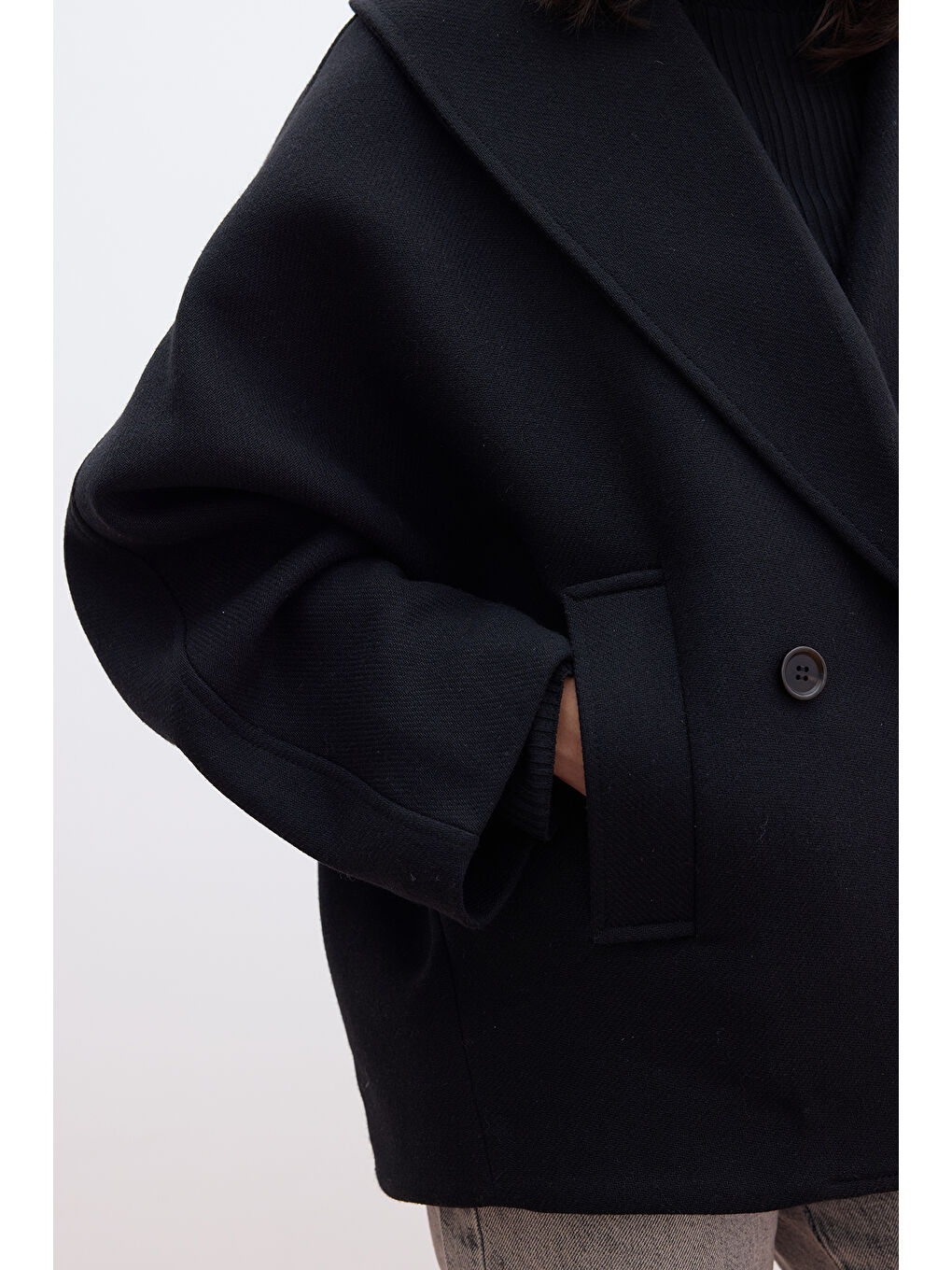 İtalyan Kaşe Kruvaze Kaban Siyah-5