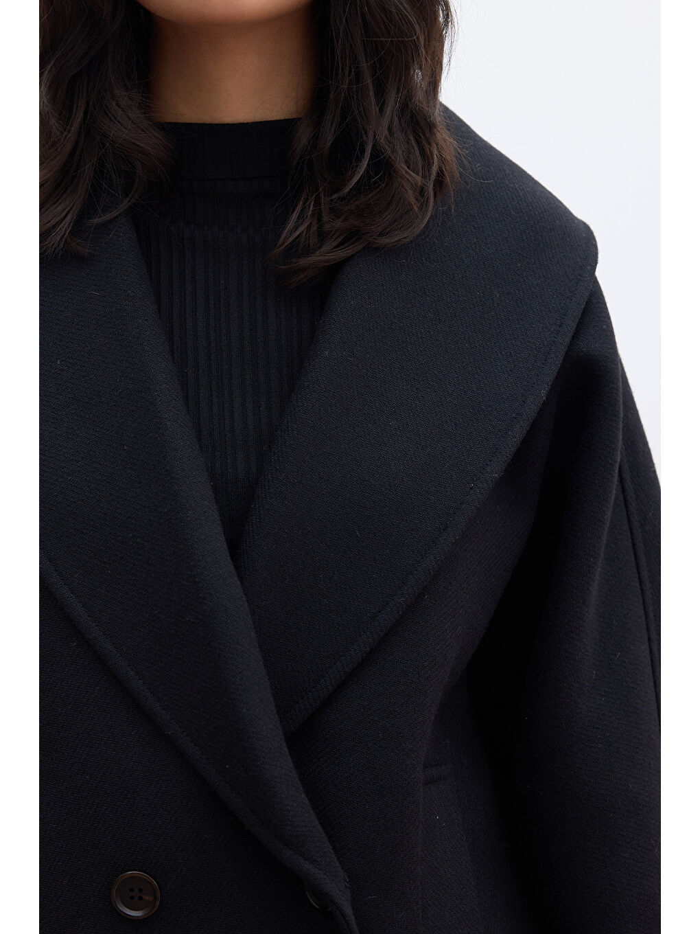 İtalyan Kaşe Kruvaze Kaban Siyah-6