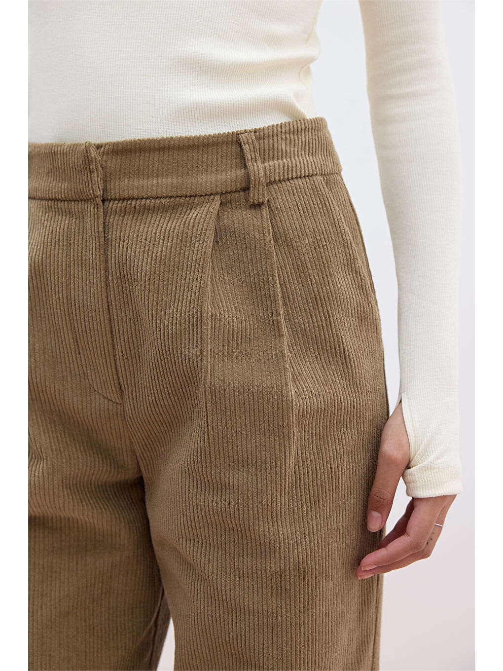 Kahverengi Fitilli Kadife Straıght Fit Pantolon Camel-4