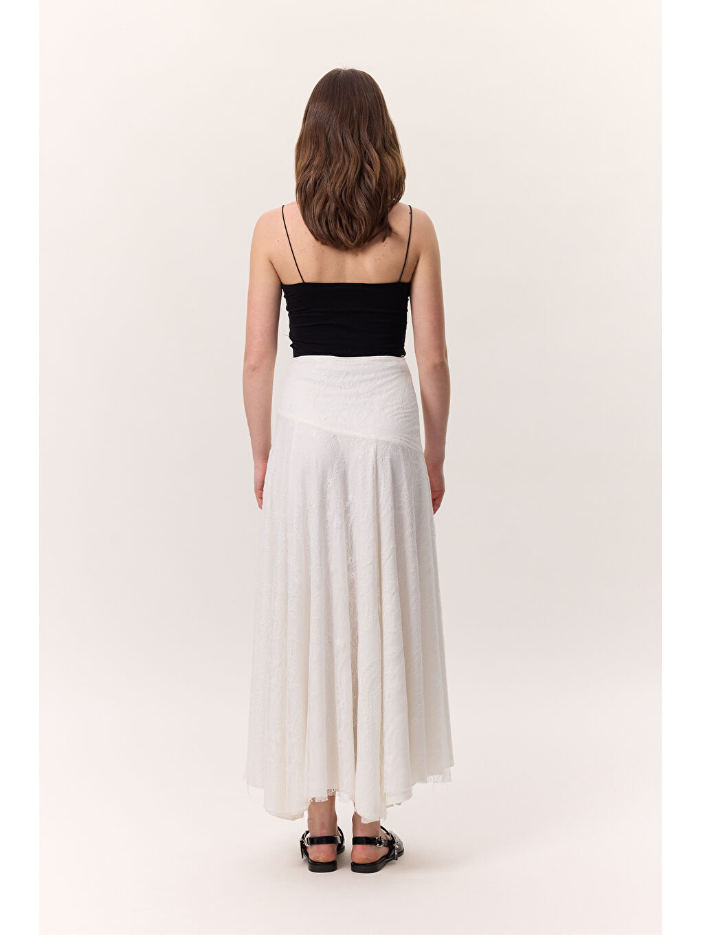 Dantelli Geniş Etek Ekru-7