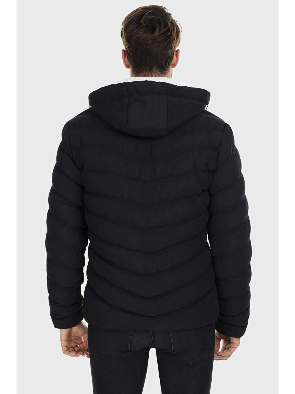 Siyah Slim Fit Kapüşonlu Dik Yaka Şişme Mont 55618K5071-1