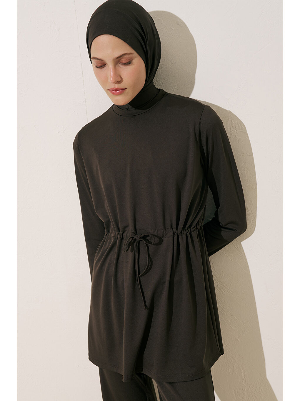 Beli Ayarlamalı Tesettür Mayo Kahverengi-1