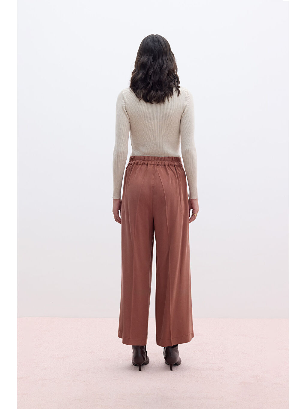 Turuncu Lyocell Geniş Paça Pantolon Bakır-6