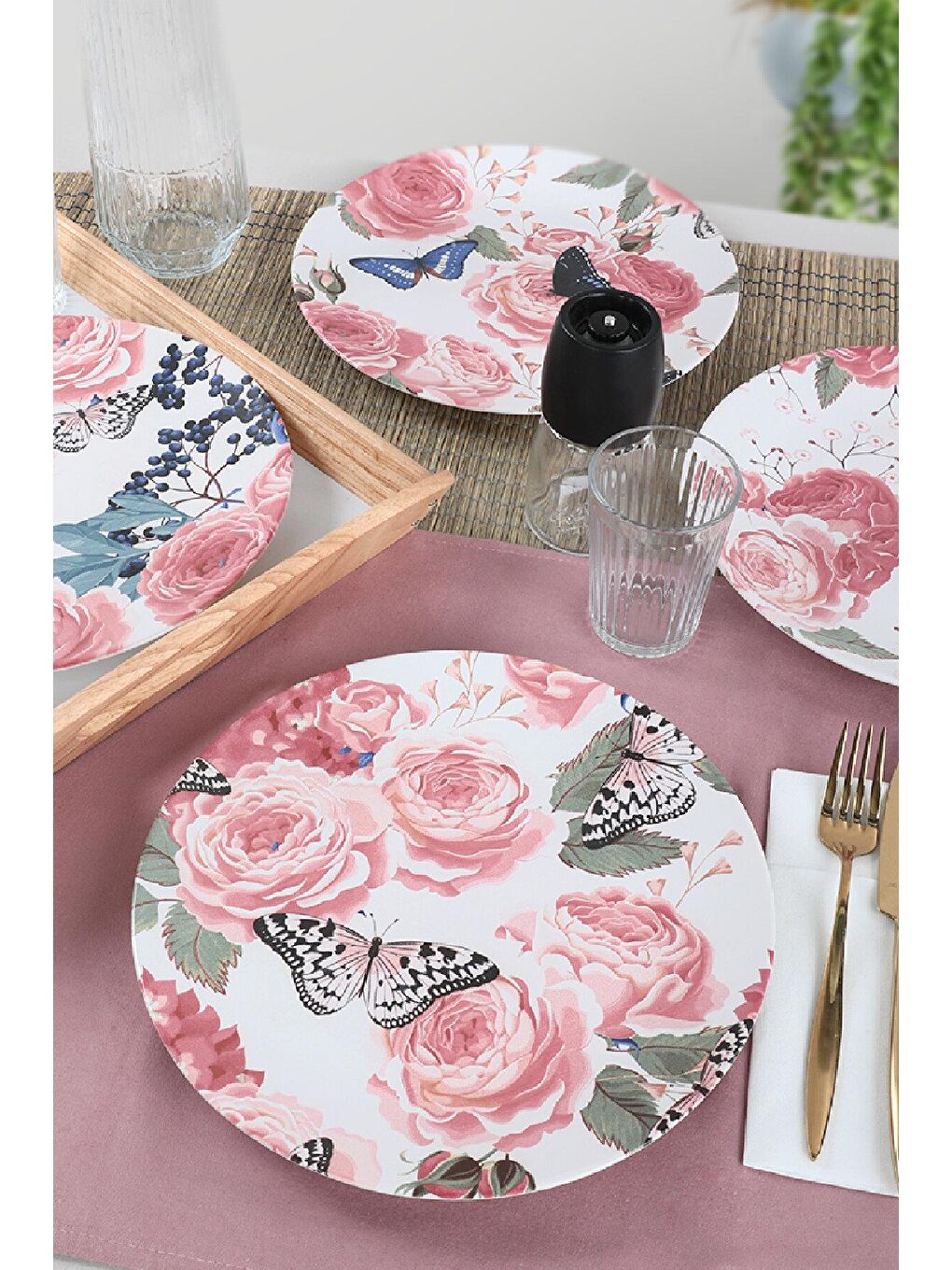 Karışık Mavi Kelebek Servis Tabağı 25 Cm 4 Adet-1