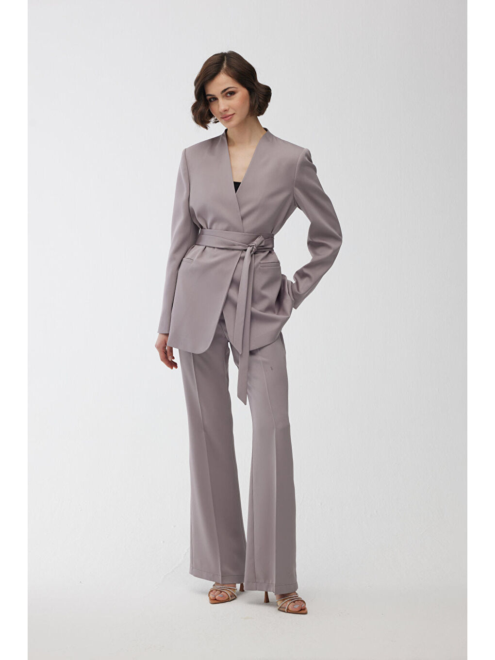 Saten İspanyol Paça Pantolon Gri