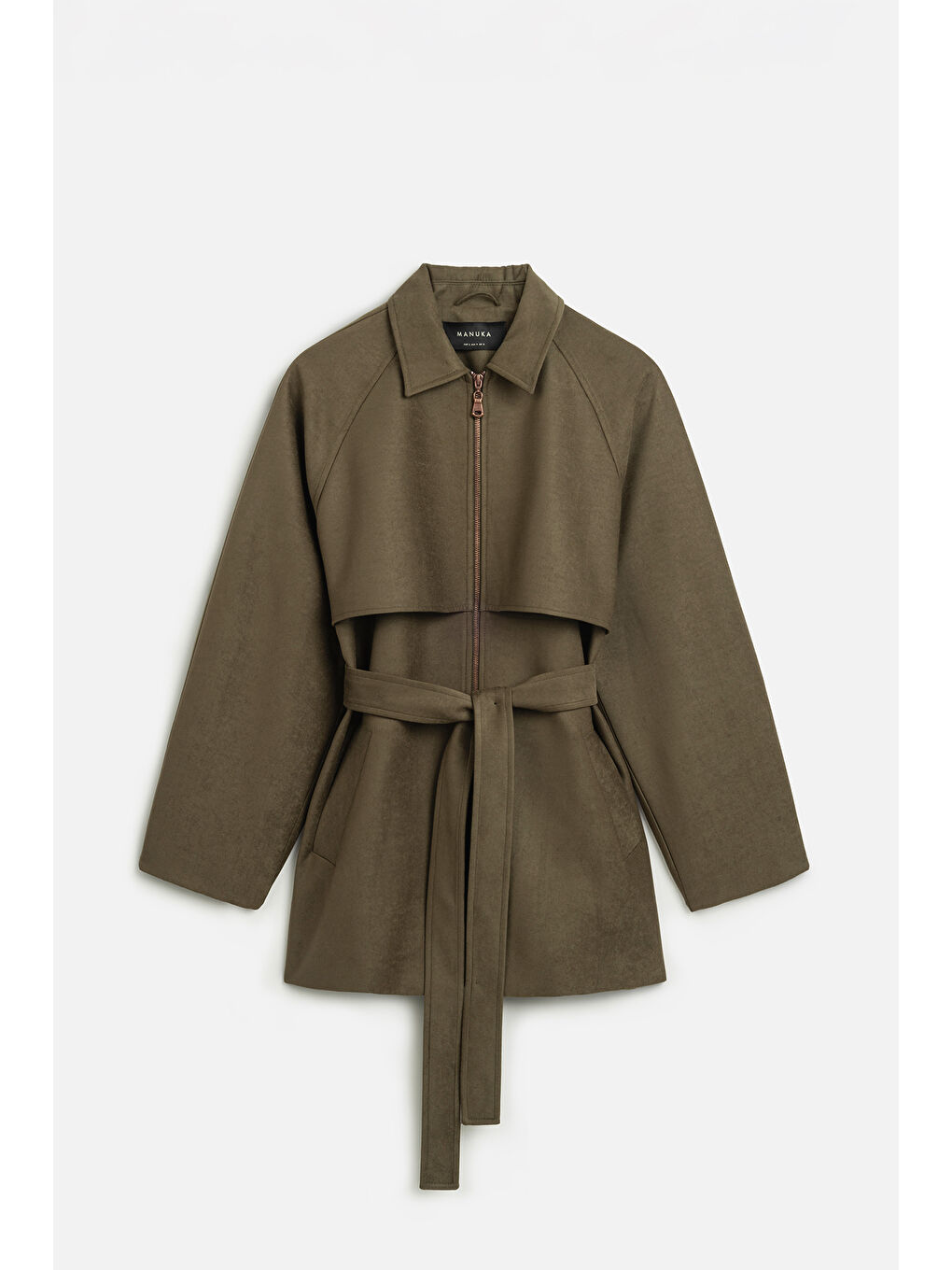 Süet Trench Tarz Ceket Haki-1