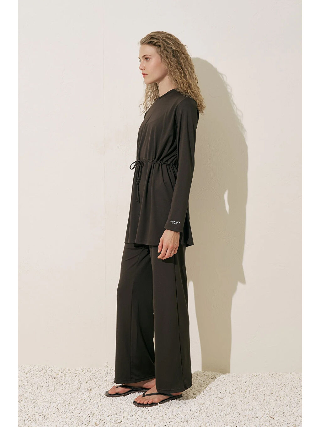 Beli Ayarlamalı Tesettür Mayo Kahverengi-4