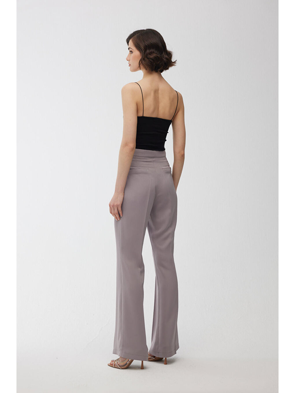 Saten İspanyol Paça Pantolon Gri-6