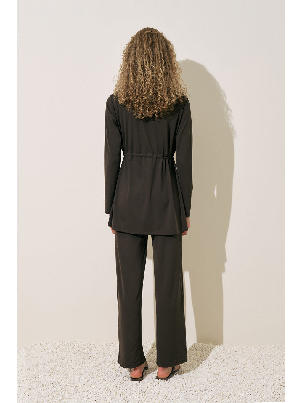 Beli Ayarlamalı Tesettür Mayo Kahverengi-5