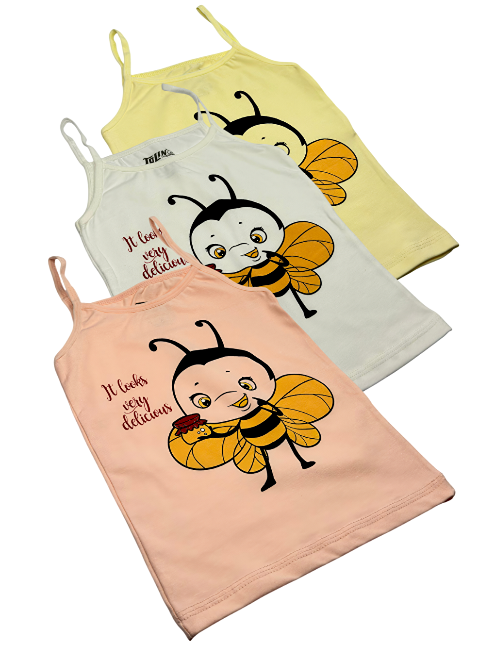 Karışık Kız Çocuk 3 lü Paket İnce Askılı Pamuklu Elastanlı Baskılı Atlet 1425