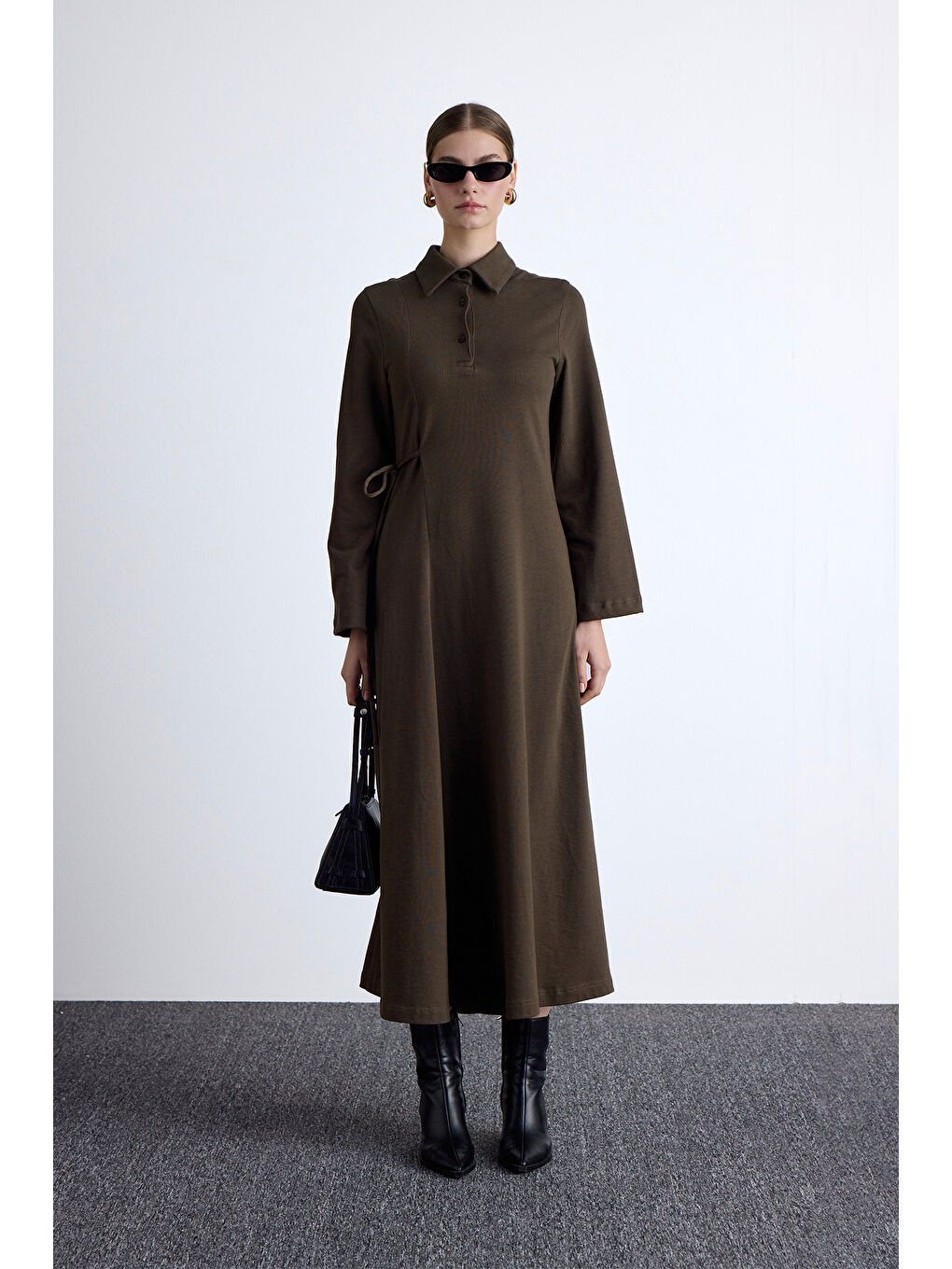 Premıum Örme Yakalı Elbise Haki-2