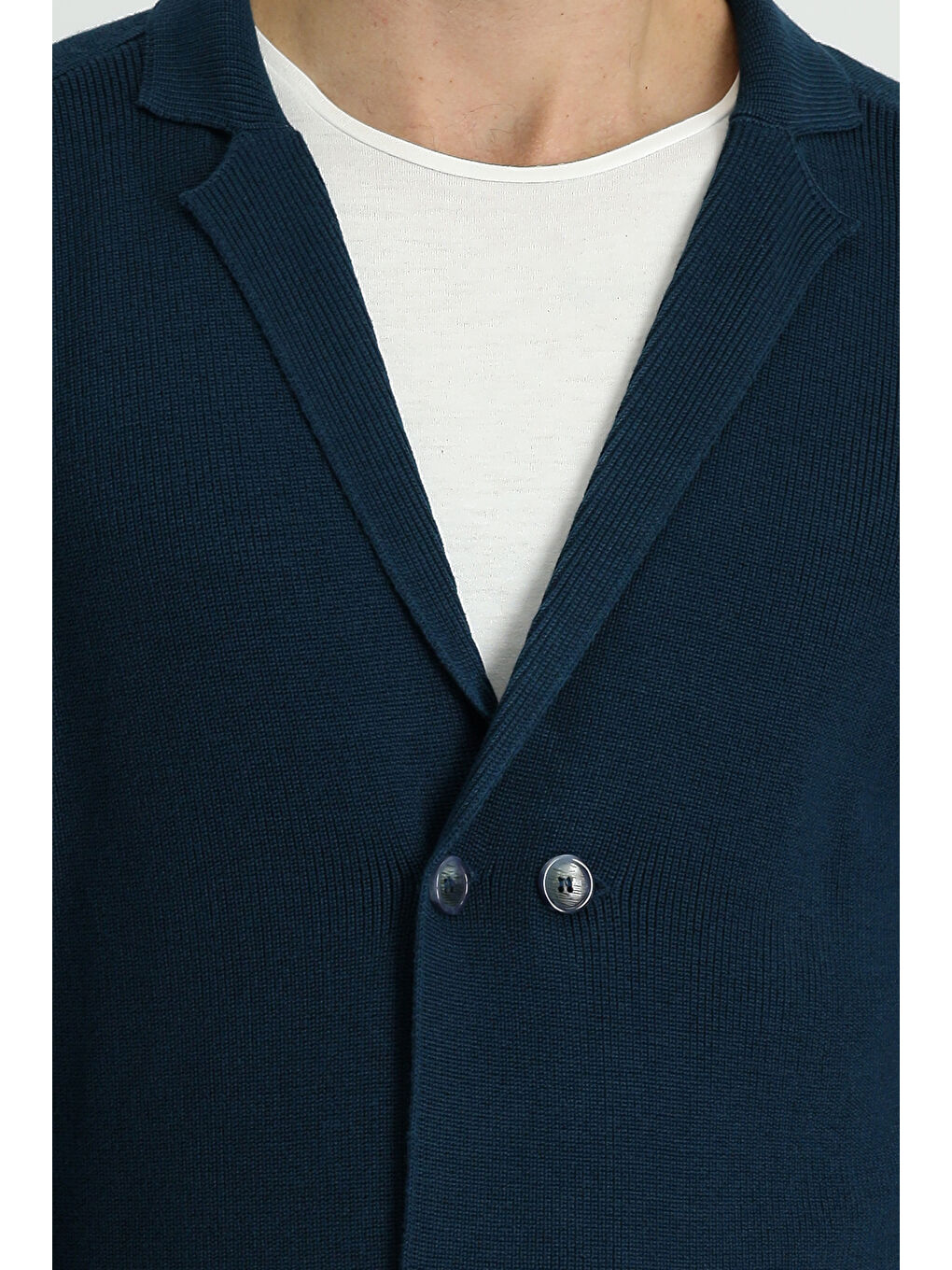 Petrol Kruvaze Pamuklu Triko Hırka-3