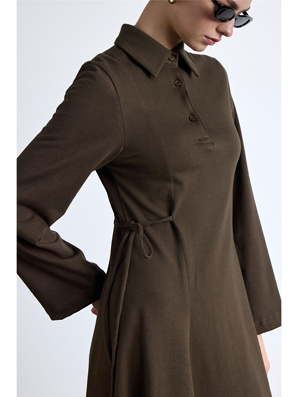 Premıum Örme Yakalı Elbise Haki-3