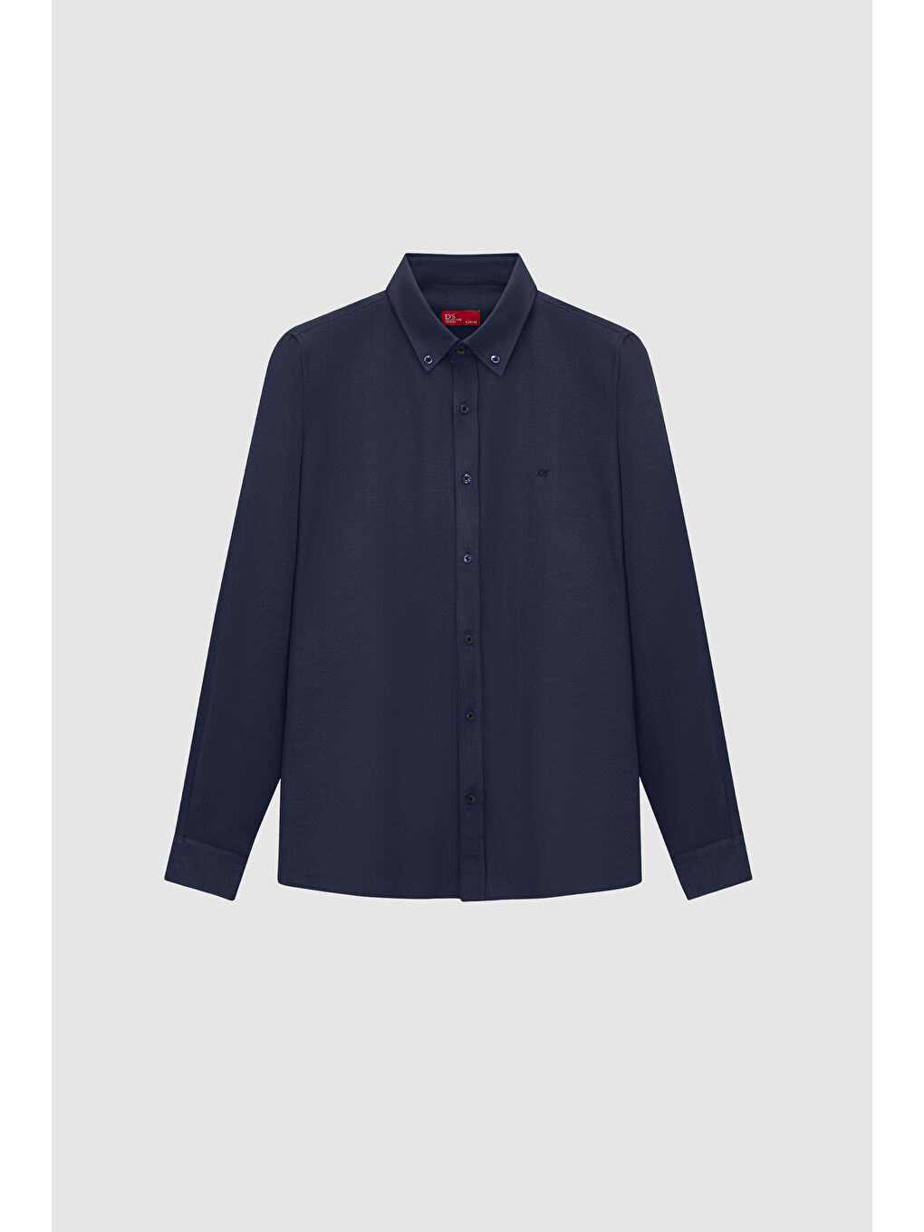 Slim Fit Lacivert Oxford Düğmeli Yaka Kolay Ütülenebilir Nakış Detaylı Pamuklu Gömlek-4