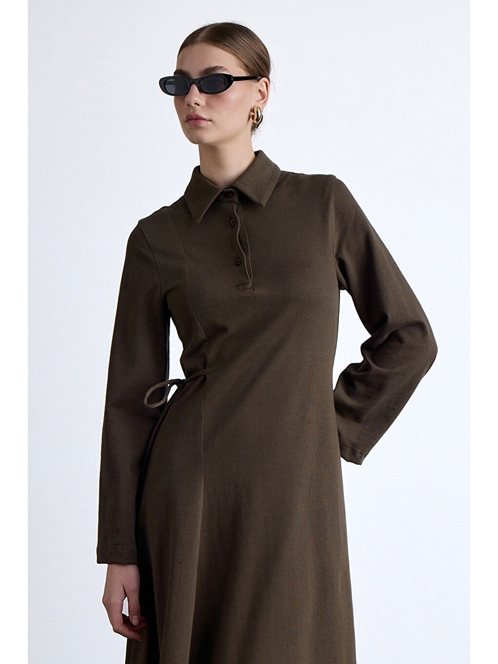 Premıum Örme Yakalı Elbise Haki-4