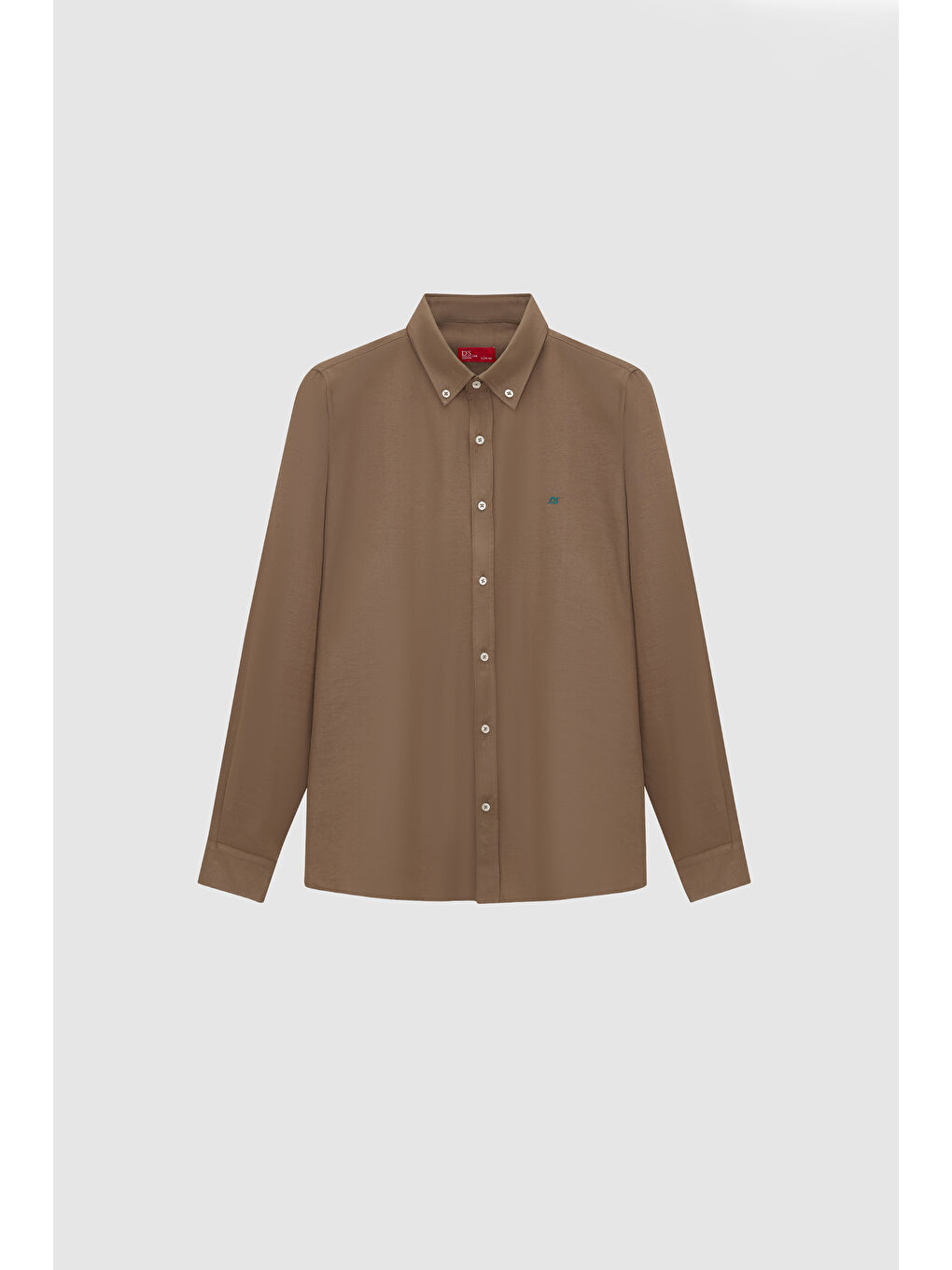 Slim Fit Haki Oxford Düğmeli Yaka Kolay Ütülenebilir Nakış Detaylı Pamuklu Gömlek-4