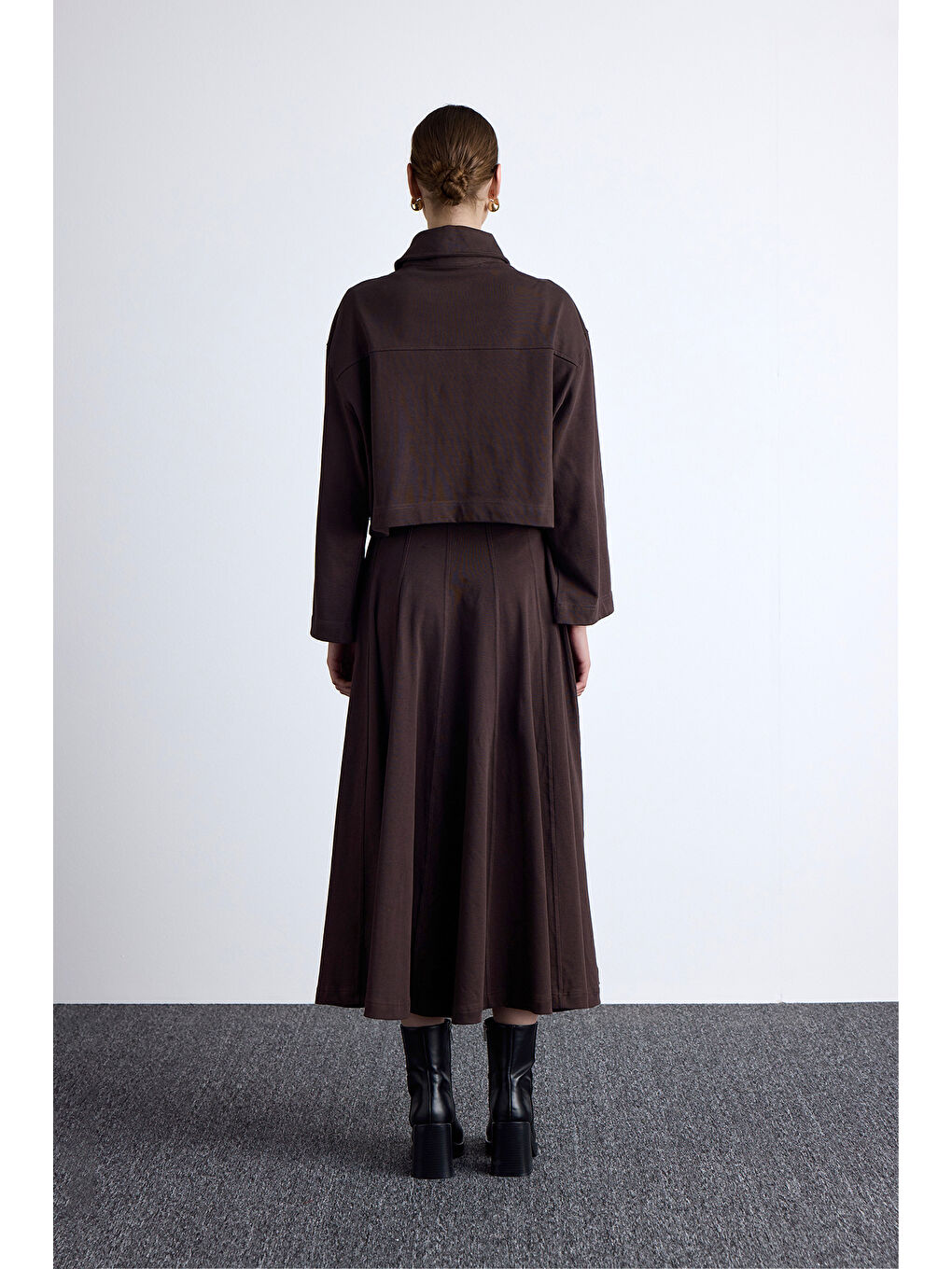 Premıum Örme Volanlı Etek Kahverengi-3