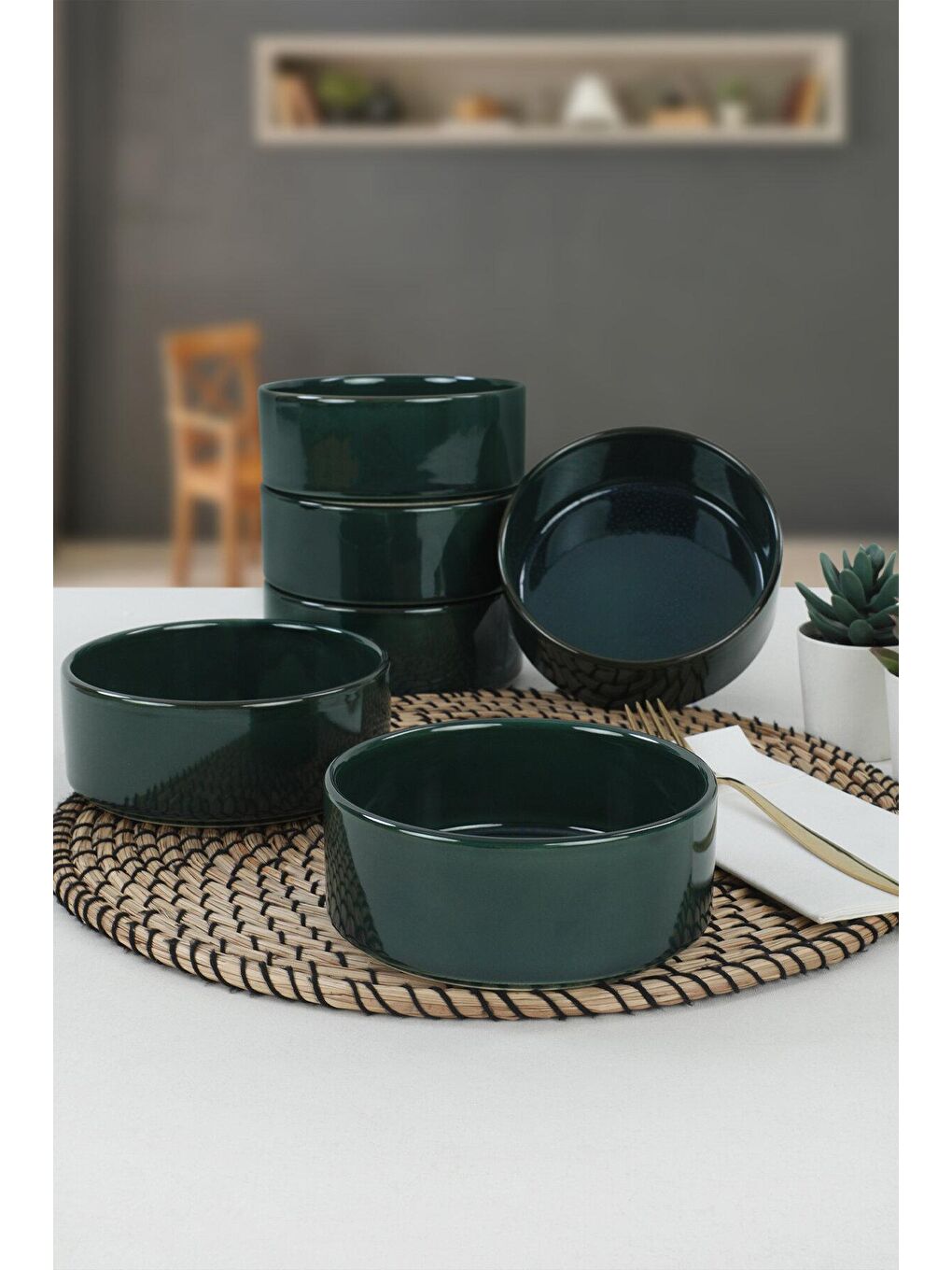 Yeşil Zümrüt Stackable Çorba Kasesi 14 Cm 6 Adet