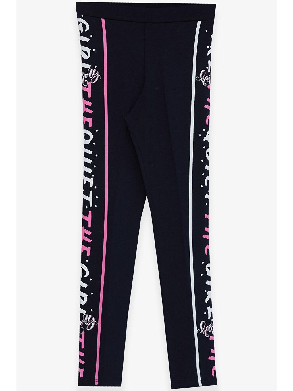 Kız Çocuk Tayt Yazı Baskılı Lacivert (5-14 Yaş)-3