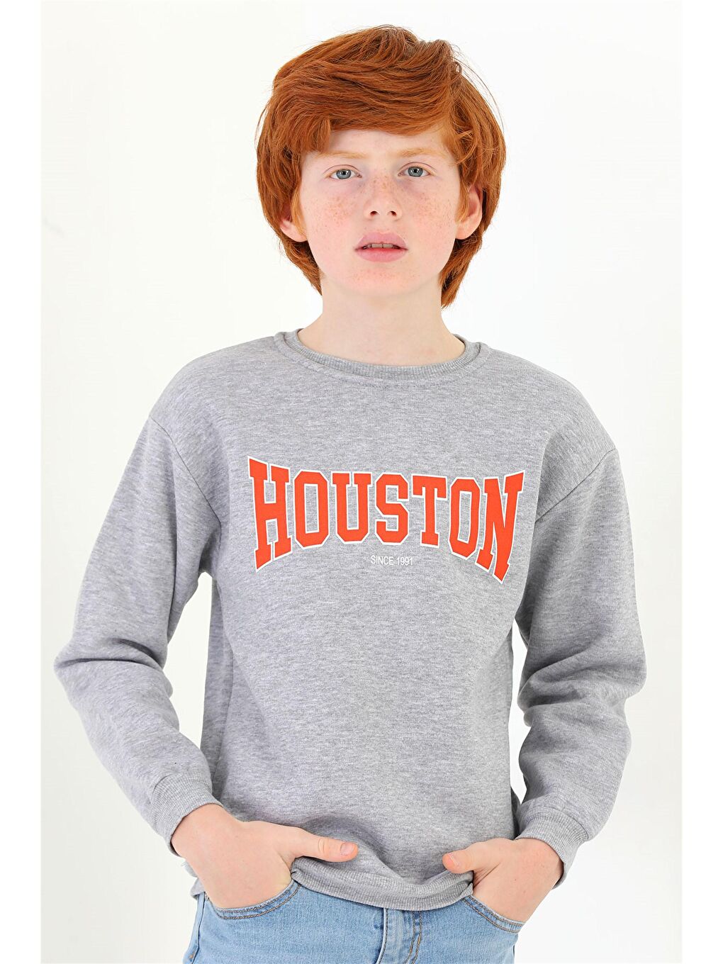 Zepkids Gri Erkek Çocuk Gri Renkli Houston Baskılı Sweatshirt - 2