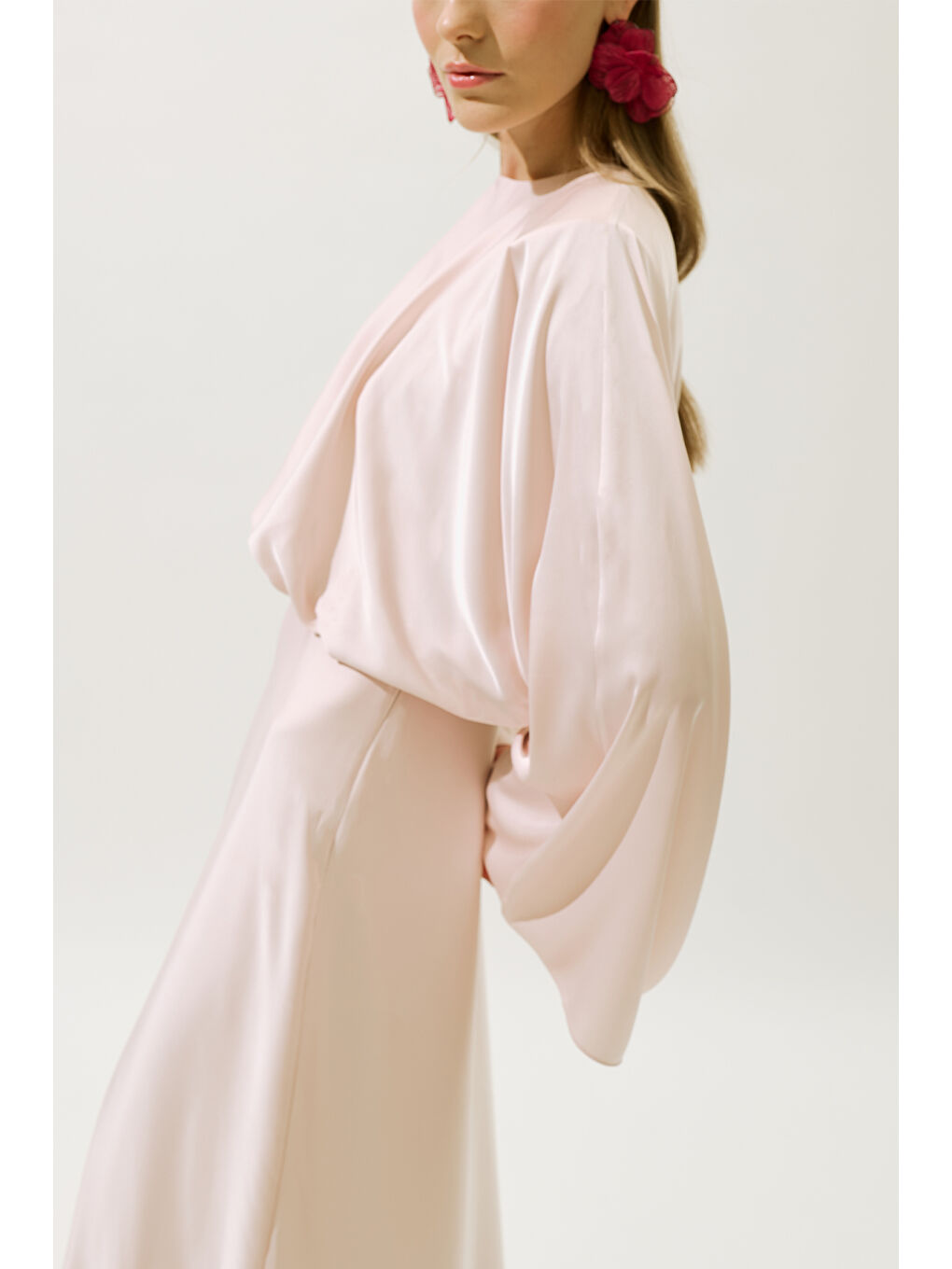 Pembe Adele Saten Abiye Elbise Pudra-3