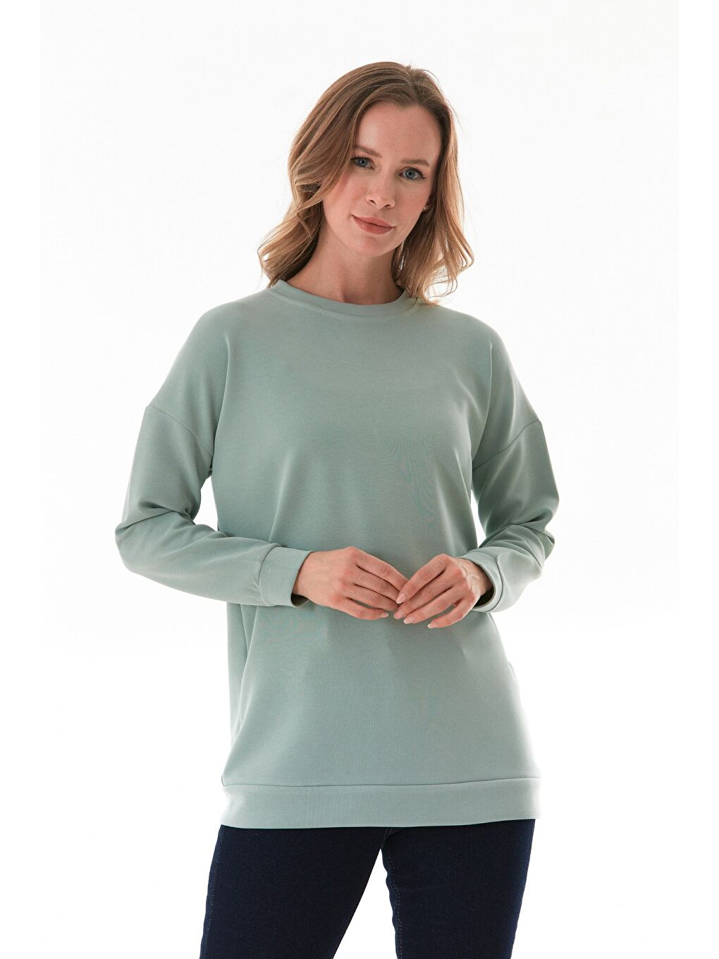 Yeşil Basic Bisiklet Yaka Modal Tunik