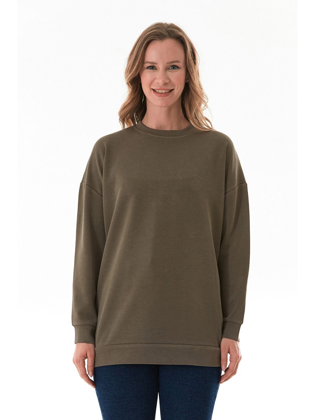 Haki Basic Bisiklet Yaka Modal Tunik-4