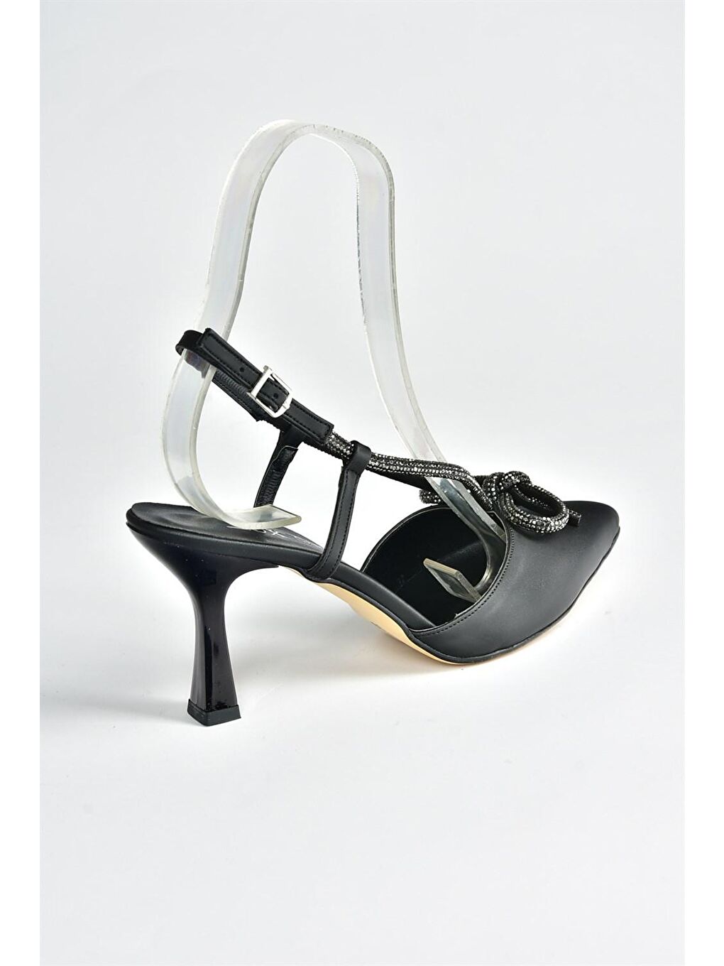 Siyah Saten Kumaş Taş Detaylı Kadın Topuklu Ayakkabı M246065704-4