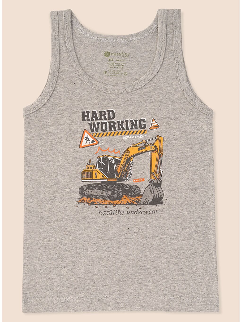 Gri Erkek Çocuk Organik Pamuklu Elastanlı Atlet Hard Working 3 lü Paket-4