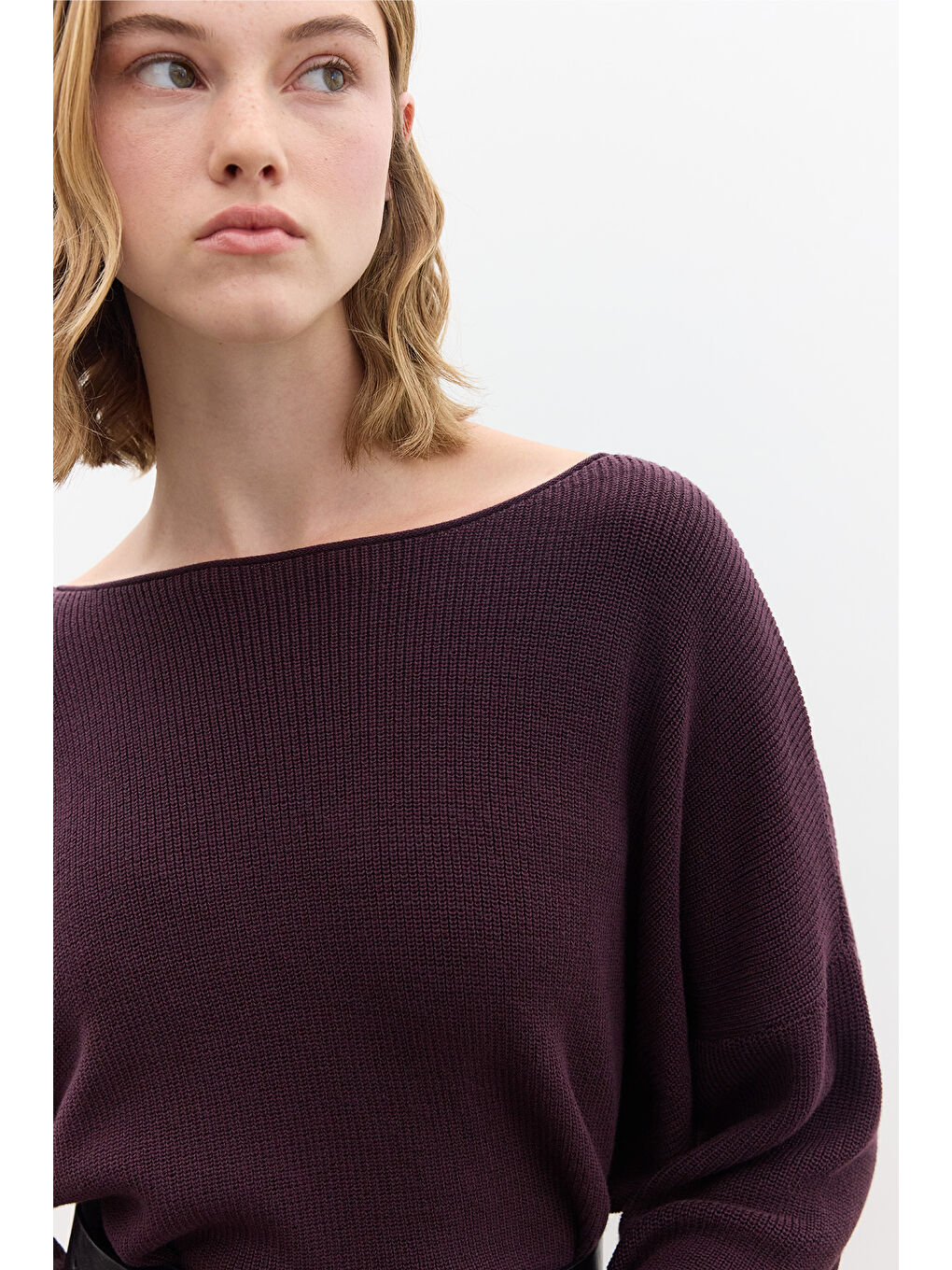 Oversize Dökümlü Pamuk Kazak Mor-2