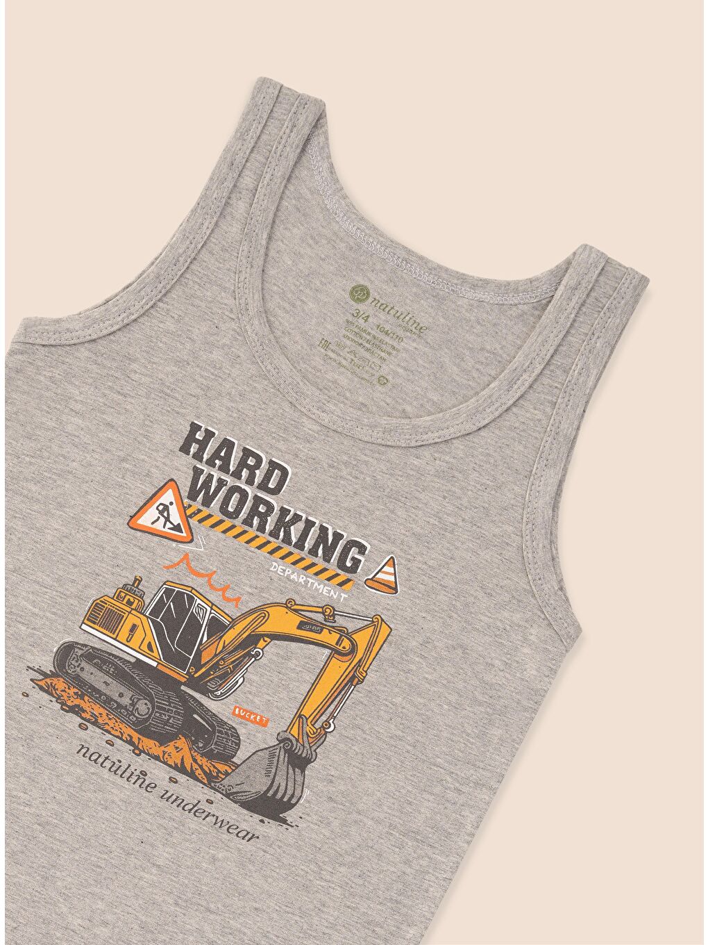 Gri Erkek Çocuk Organik Pamuklu Elastanlı Atlet Hard Working 3 lü Paket-5