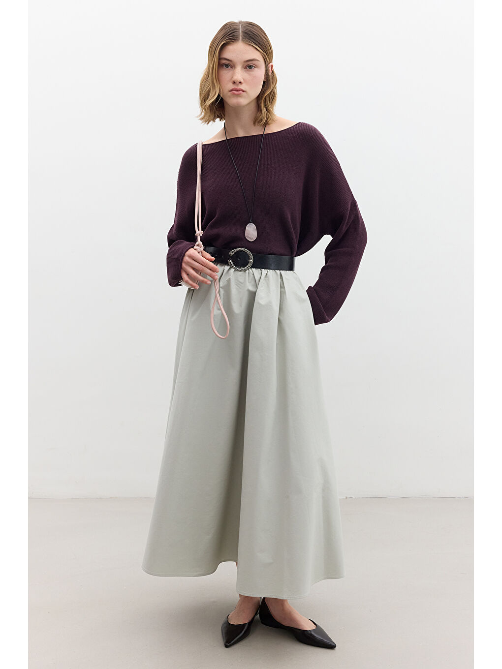 Oversize Dökümlü Pamuk Kazak Mor-3