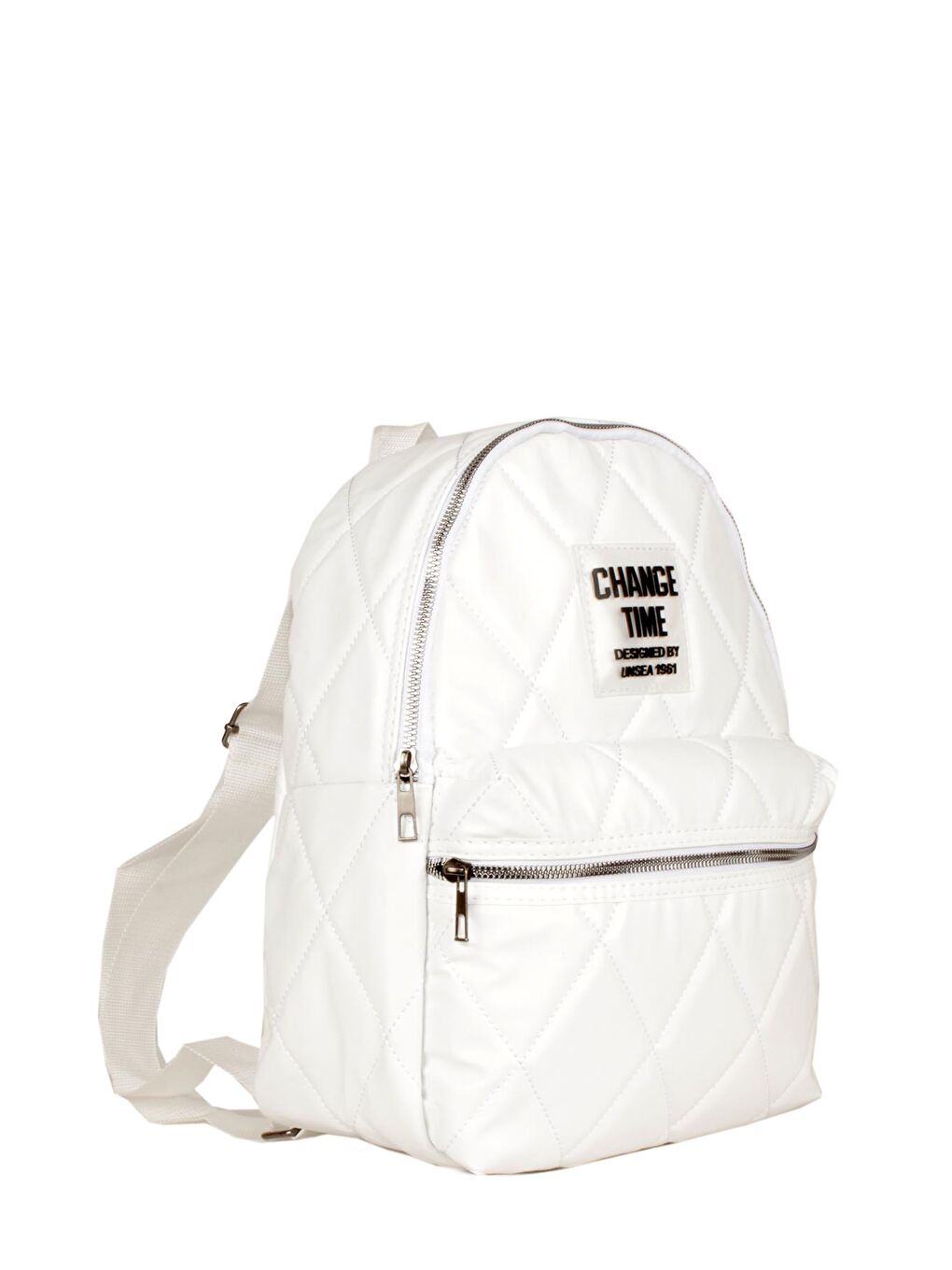 Beyaz Kadın Saten Kapitone Şişme Model Çift Bölmeli Okul ve Günlük Sırt Çantası (10544)